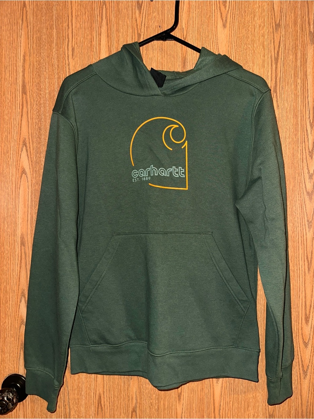 Carhartt Green Pullover Hoodie with Yellow Logo